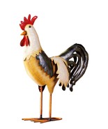 Standing Rooster Statue Iron 15.8&quot; High Farm Life Chickens Garden Kitchen  - £44.38 GBP