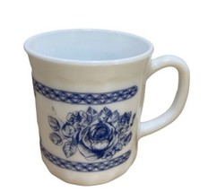 Arcopal Glenwood France Coffee Cups Mug White Blue Floral Milk Glass Vin... - $13.69