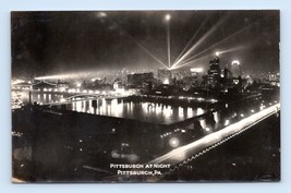 RPPC View of Cityscape and Skyline at NIght  Pittsburgh PA UNP Postcard N7 - £9.29 GBP