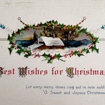 Merry Christmas Victorian Greeting Card Cabin Embossed 1900s Postcard PCBG11E - £15.66 GBP