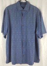 Tommy Bahama Mens Medium Blue Square Pattern Cruise Button-Front Silk Shirt - £16.06 GBP