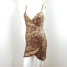 Saks 5th Ave French Connection Metallic Dress Shirley Sequins Bronze Gold US 2 - £47.83 GBP