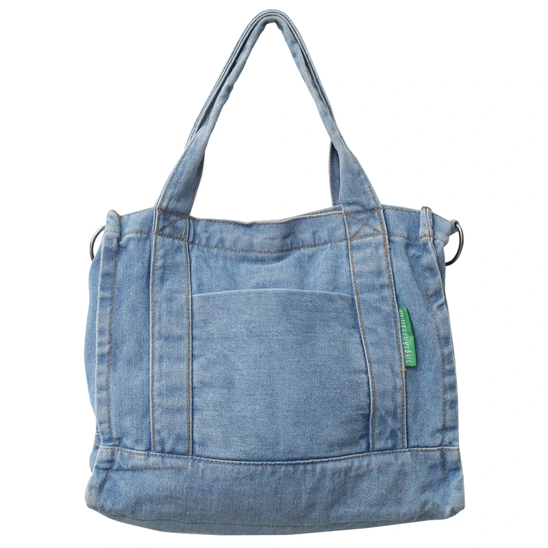 Denim Bags For Women Large Shoulder Bag With Zipper Jeans Shopping Bag C... - $31.55