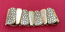 Vintage Metal Bracelet Stretch Black &amp; Gold Shell Pebbles Abstract  - $5.94