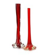 Mid Century Red Glass Bud Vases - Twisted Stem, Elephant Foot Base vtg s... - $74.45