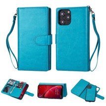 Leather Wallet Removable Magnetic Dual Case Cover for iPhone 13 Pro 6.1 TEAL - £6.95 GBP