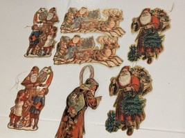 Vintage Ornaments Die Cut Double Sided Cardboard 7 Santa Gold Foil Outline - £11.10 GBP