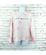 Tommy Hilfiger Sweatshirt Womens Small Pink Tie-Dye Embroidered Logo Cre... - $24.99