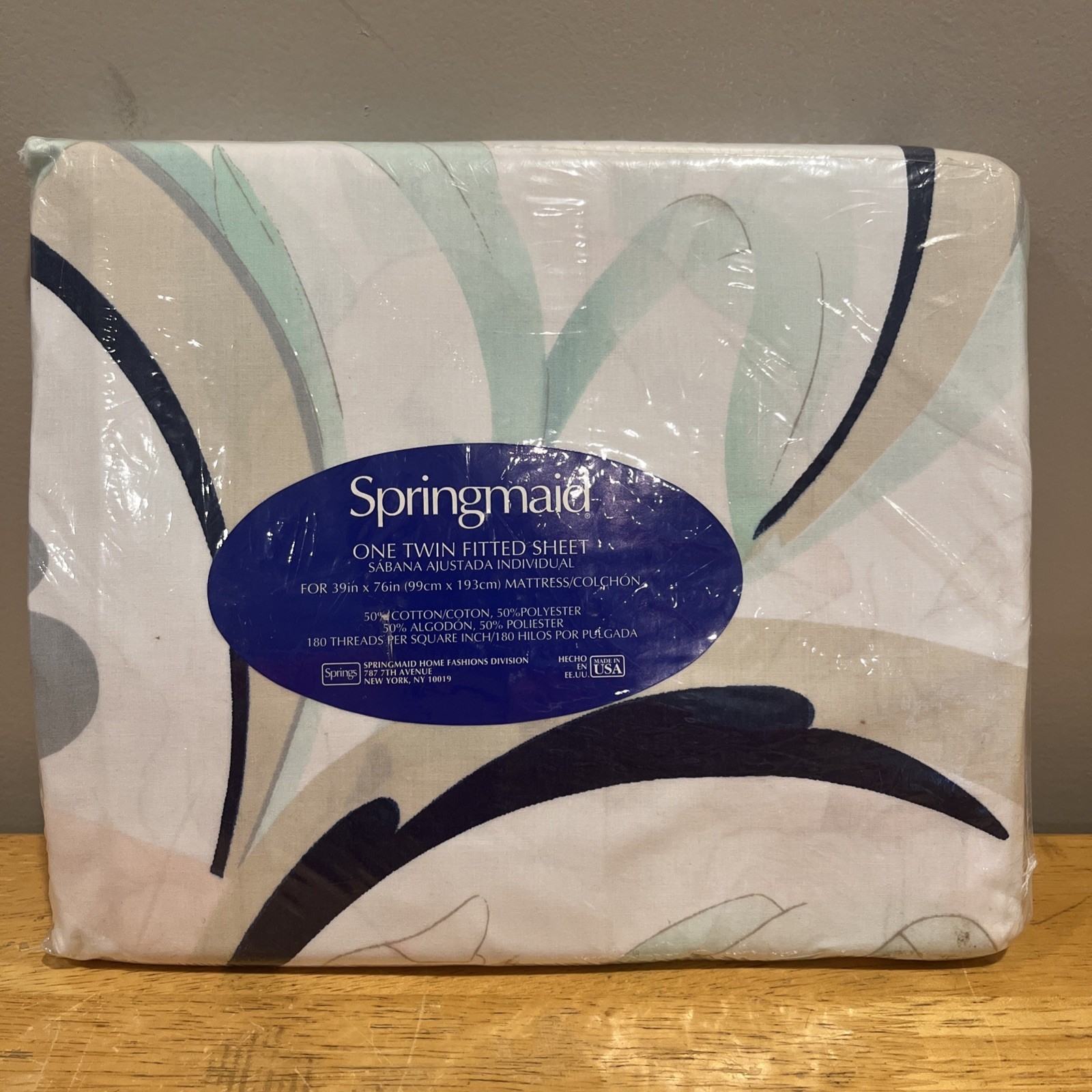 Vtg Springmaid Twin Fitted Sheet Iris Floral 1980s 180TC Pastels Black P... - $19.79