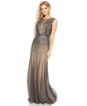 Adrianna Papell New Womens Gunmetal Sleeveless Beaded Illusion Gown    10 - £150.35 GBP