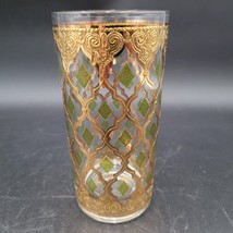 Vintage Culver Valencia Highball Cocktail Glass Gold &amp; Green Multiple Av... - $14.84