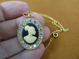 CA30-157) RARE African American LADY ivory + black CAMEO brass pendant necklace - £23.15 GBP
