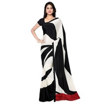 Saree WITH UNSTICHED BLOUSE Black - Off white Printed Crepe - £35.36 GBP