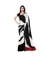 Saree WITH UNSTICHED BLOUSE Black - Off white Printed Crepe - £35.16 GBP