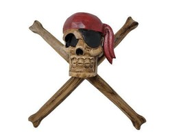 Wooden Pirate Skull and Crossbones Wall Beach House Tiki Bar Pool Decor 12&quot;x12&quot; - £16.83 GBP