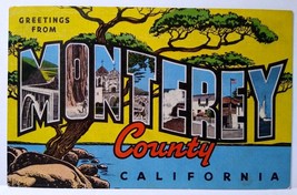 Greetings From Monterey California Large Letter Linen Postcard Lake Tree Kropp - £15.30 GBP