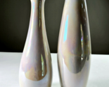 Set Of 2 White Iridescent Carnival Glass Vases Room Décor 8 in Light Pin... - $29.75