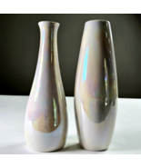 Set Of 2 White Iridescent Carnival Glass Vases Room Décor 8 in Light Pin... - £23.39 GBP