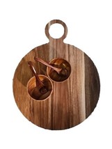 Wood Charcuterie Board Handcrafted With Bowls And Spoons Beautiful - £34.46 GBP