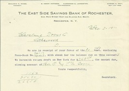 East Side Savings Bank of Rochester 1910 NY Cleveland Trust Vintage Bill... - $13.36