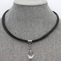 Silpada Sterling Rock Crystal Faceted Quartz Drop Leather Cord Necklace N1494 - £27.61 GBP
