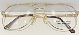 VTG Aviator Style Eyeglasses GOLD Metal Frame Double Bridge Stainless SS... - £29.75 GBP