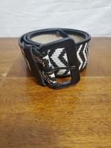 CHICO’S Zebra Black White Woven Wide Leather Manmade Belt Size S - £14.90 GBP