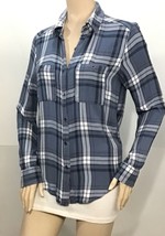 Kendell + Kylie Blue Plaid 100% Soft Rayon Long Sleeve Shirt (Size S) - £12.02 GBP