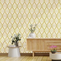 Wenmer Gold Peel And Stick Wallpaper 17.7In X 394In Geometric Wallpaper ... - $34.94