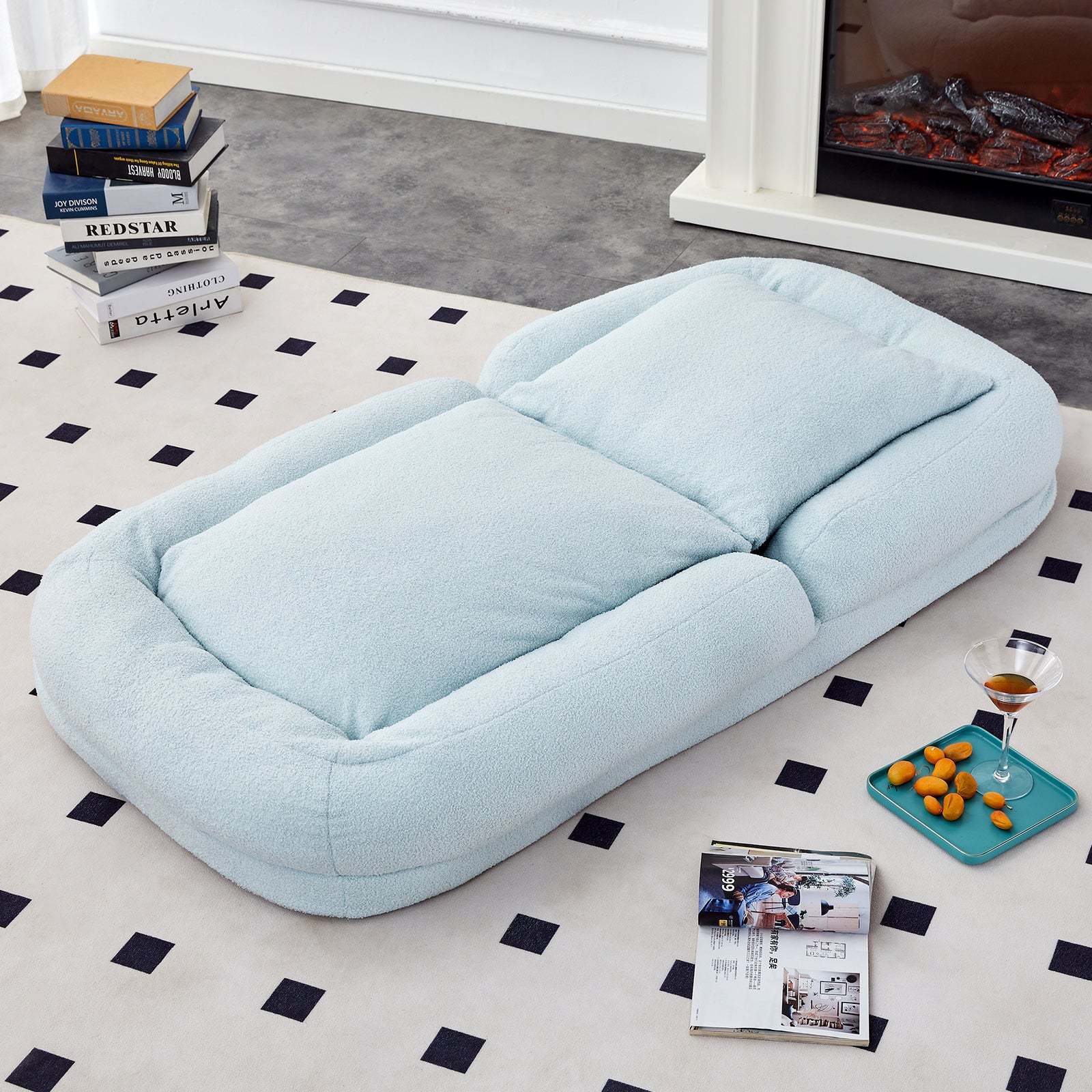 Light Blue Teddy Folding Sofa Chair - 5-Pos Gaming, Relax Item image 6