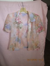 Peach Women Blouse with Flowers Button Up Short Sleeves XL - £7.96 GBP