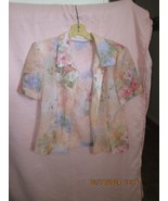 Peach Women Blouse with Flowers Button Up Short Sleeves XL - $13.65 CAD