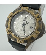 R Logo Quartz Watch Men 100m Rotating Bezel Silver Bronze Leather New Ba... - $612.56 MXN