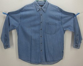 Faded Glory Men&#39;s Sz (Xl) BUTTON-FRONT Blue Denim Shirt Chest Pocket Mark Sleeve - £15.64 GBP