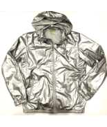 Koppen Windbreaker Jacket Womens Medium Silver Hood Hidden Zip Pocket Fu... - £27.26 GBP