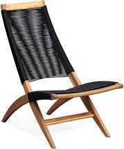 Patio Sense Lisa Lounge Chair | Natural Wood Finish | Mid-Century Modern Wooden - £159.03 GBP