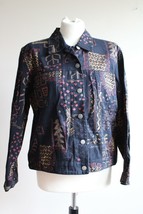 Vtg 90s Chico&#39;s Design 1 (M 8) Black Cotton Denim Painted Bead Jacket Art Wear - £26.42 GBP