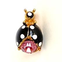 Polka Dot &amp; Pink Rhinestone Ladybug Bug Insect Gold Tone Small Lapel Hat Pin - £7.82 GBP
