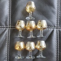 Vintage Set (7) Libbey Gold Yellow Accent Stem Small Port Tasting 3.5 in... - £26.47 GBP