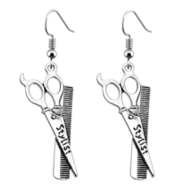 Stylish Funky Silver Scissors Hair Dryer Comb Hairdresser Earrings - New - £12.01 GBP