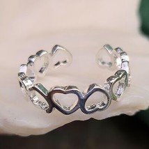 Heart Ring Silver Plated Linked Hearts Adjustable Toe Finger Valentine Jewellery - £3.94 GBP