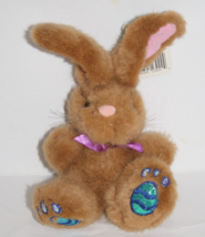 Galerie Easter Egg Feet Bunny Rabbit 7" Brown Plush Mini Stuffed Soft Toy Bow - $14.52