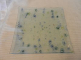 Vintage 10&quot; Square Glass Serving Tray With Green, Blue &amp; Yellow Bubbles - $60.00