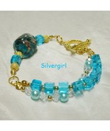 Aqua Gold Crystal Glass Pearl Lampwork GP Double Strand Bracelet - $26.99