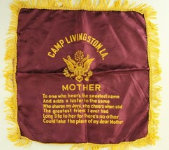 Vintage US Military Souvenir CAMP LIVINGSTON LA Mother Fringed Pillow Cover - £14.05 GBP