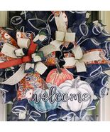 Pumpkin Welcome Door Wreath  Mesh Autumn Rustic Decor  24 Inch - $72.99