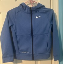 Nike Hoodie Small 17&quot; (4/5 Years) Blue Full Zip White Logo Therma Fit Ja... - $4.95