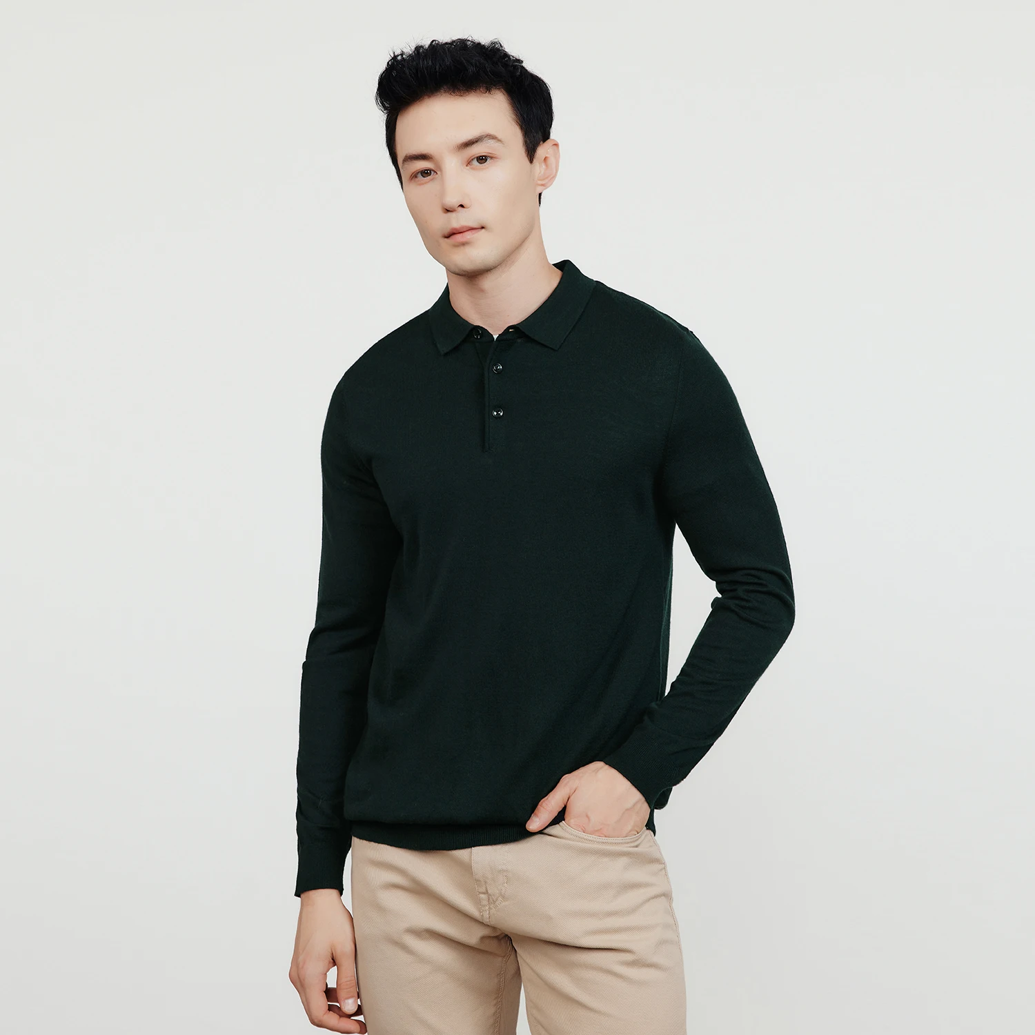 KUEGOU  Autumn Winter New  Men   Shirt Collar Long Sleeves Pullovers Quality Sli - £131.05 GBP