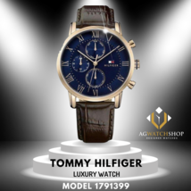 Tommy Hilfiger Men’s Quartz Brown Leather Strap Blue Dial 44mm Watch 1791399 - £96.09 GBP