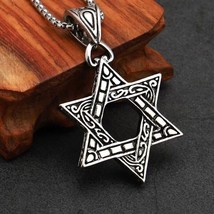 Mens Unisex Silver Jewish Hexagram Star of David Pendant Necklace Box Chain 24&quot; - £9.64 GBP